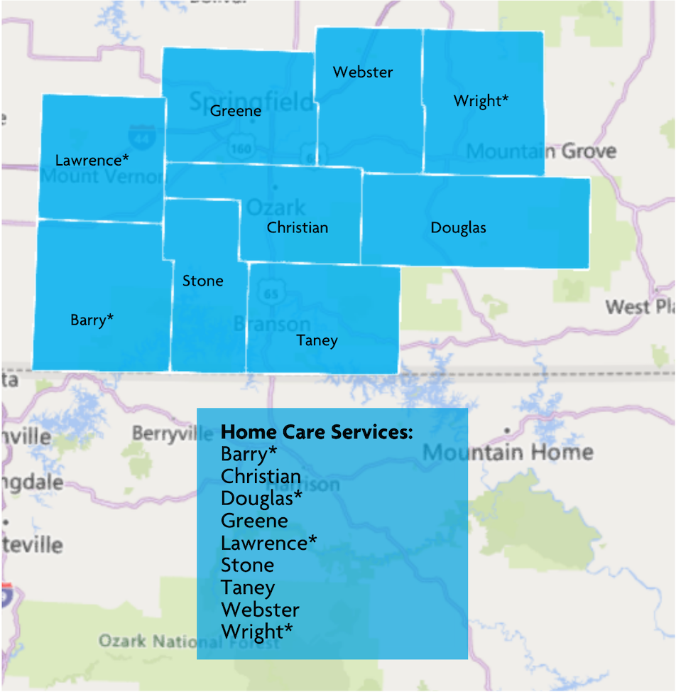 Missouri Counties where CoxHealth at Home is able to provide Home Care Services